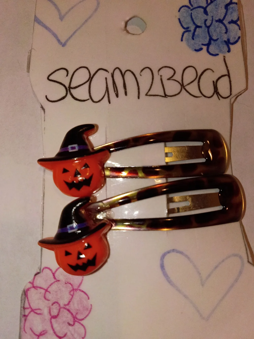 Orange Pumpkin Witch Hat Hair Clips - Kids Costume Accessory